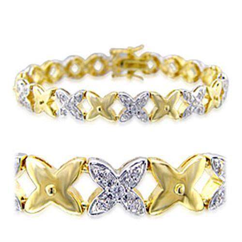 Alamode Gold+Rhodium Brass Bracelet with AAA Grade CZ in Clear - Alamode - Flyclothing LLC