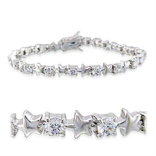 Alamode Rhodium Brass Bracelet with AAA Grade CZ in Clear - Alamode - Flyclothing LLC
