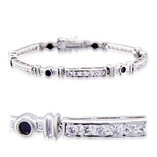 Alamode Rhodium Brass Bracelet with AAA Grade CZ in Jet - Alamode - Flyclothing LLC