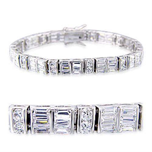 Alamode Rhodium Brass Bracelet with AAA Grade CZ in Clear - Alamode - Flyclothing LLC