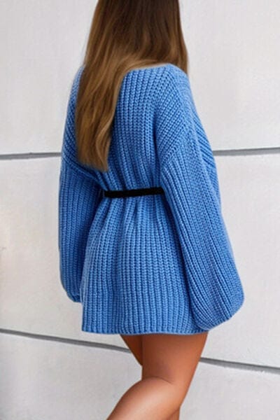 Boat Neck Dropped Shoulder Mini Sweater Dress - Trendsi