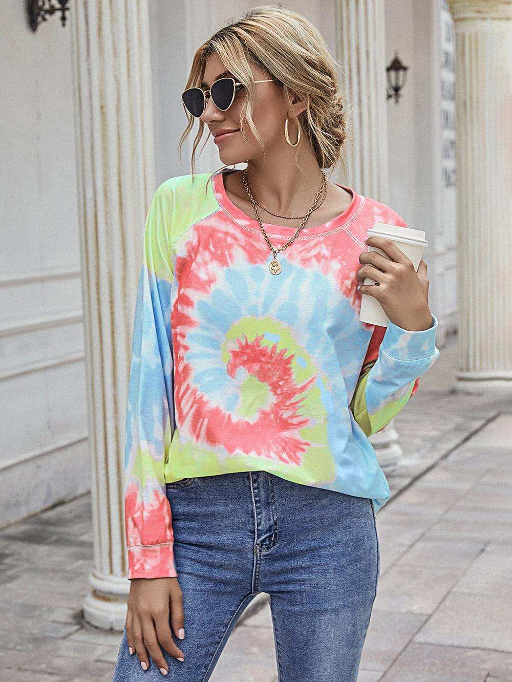 Printed Round Neck Raglan Sleeve Tee - Trendsi - Flyclothing LLC