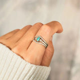 Artificial Turquoise V Shape Inlaid Zircon Ring - Trendsi