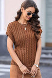 Cable-Knit Round Neck Cap Sleeve Sweater - Trendsi - Flyclothing LLC