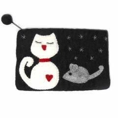 Hand Crafted Felt: White Cat Pouch - Global Groove Direct