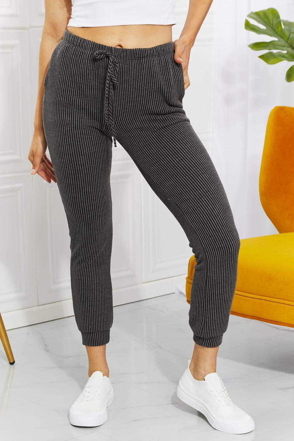 Blumin Apparel Full Size Easy Living Ribbed Joggers - Trendsi - Flyclothing LLC