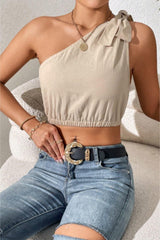 Cropped One-Shoulder Striped Tie Shoulder Tank - Trendsi