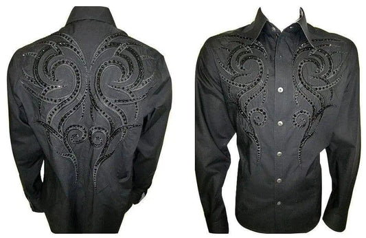 House of Lords Black Tribal Rhinestone Shirt - Flyclothing LLC