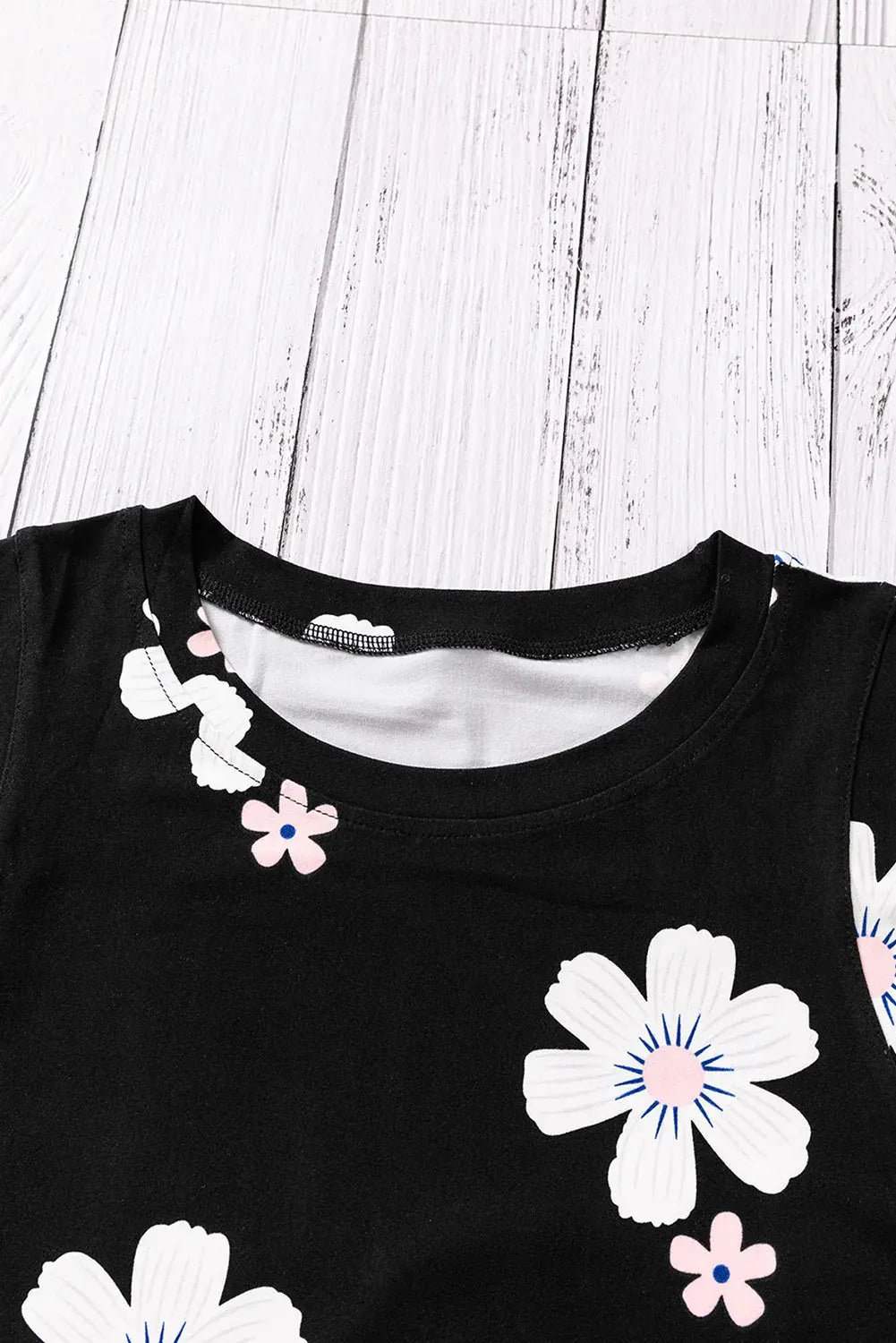 Printed Side Slit Round Neck Tank - Trendsi - Flyclothing LLC