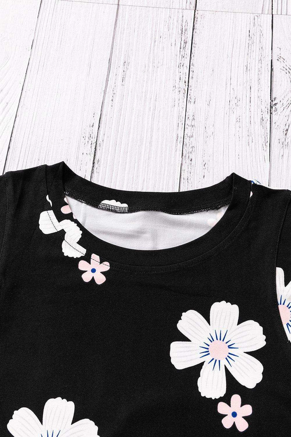 Printed Side Slit Round Neck Tank - Trendsi - Flyclothing LLC