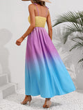Color Block Tie Shoulder Smocked Maxi Dress - Trendsi