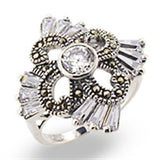 Alamode Antique Tone 925 Sterling Silver Ring with AAA Grade CZ in Clear - Alamode
