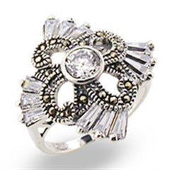 Alamode Antique Tone 925 Sterling Silver Ring with AAA Grade CZ in Clear - Flyclothing LLC