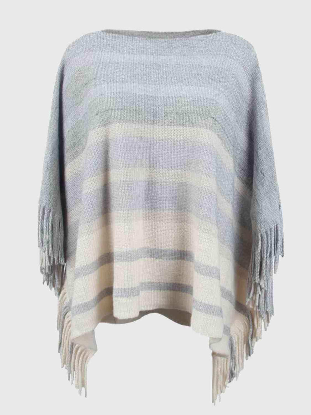 Striped Boat Neck Poncho with Fringes - Trendsi - Flyclothing LLC