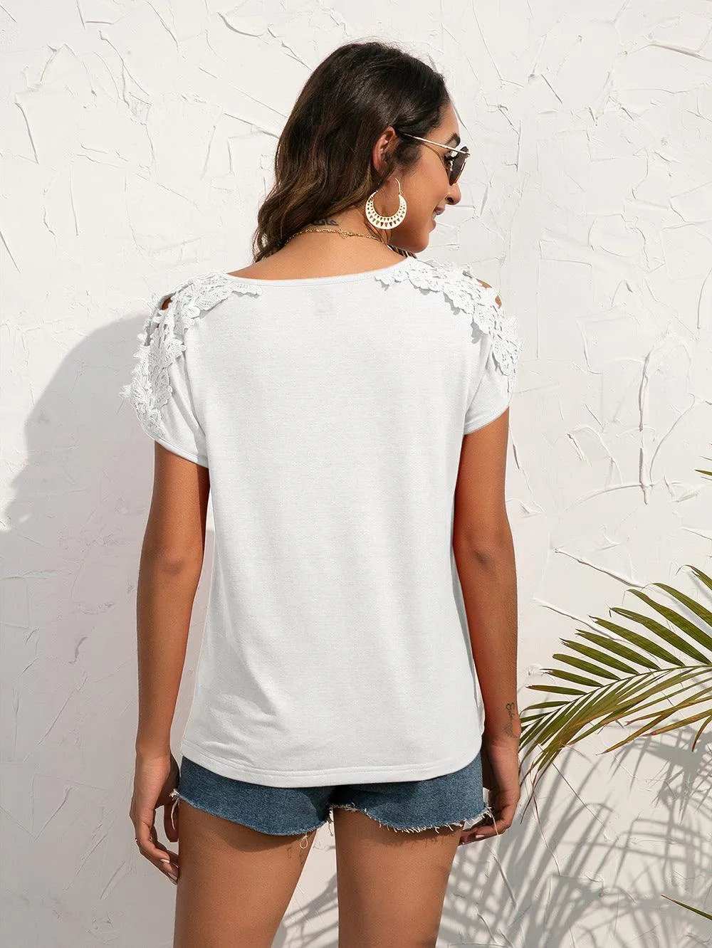 Spliced Lace Cold-Shoulder Blouse - Trendsi - Flyclothing LLC