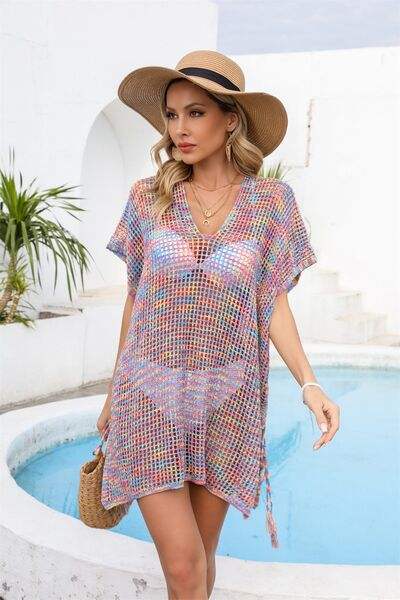 Openwork Slit V-Neck Cover Up - Trendsi - Flyclothing LLC
