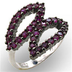 Alamode Rhodium + Ruthenium 925 Sterling Silver Ring with Synthetic Garnet in Ruby - Flyclothing LLC