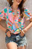 Multicolored Frill Trim V-Neck Flounce Sleeve Blouse - Trendsi - Flyclothing LLC