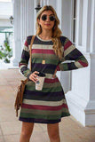 Striped Round Neck Long Sleeve Dress - Trendsi - Flyclothing LLC