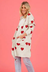 Heart Graphic Open Front Cardigan with Pockets - Trendsi - Flyclothing LLC