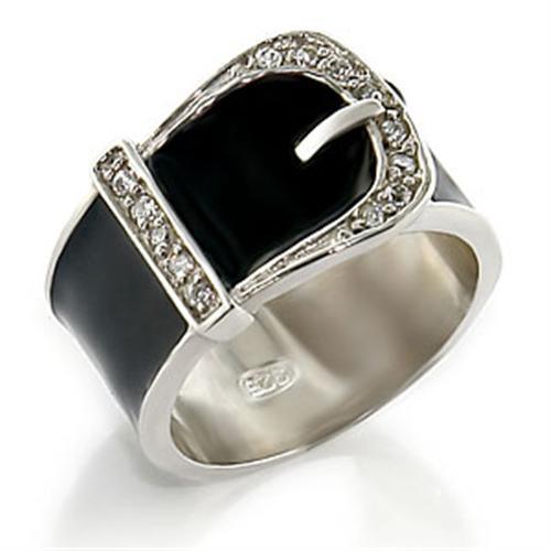 Alamode High-Polished 925 Sterling Silver Ring with Top Grade Crystal in Clear - Flyclothing LLC
