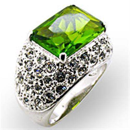 Alamode Rhodium Brass Ring with Synthetic Spinel in Peridot - Alamode - Flyclothing LLC