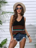 Striped V-Neck Knit Tank - Trendsi