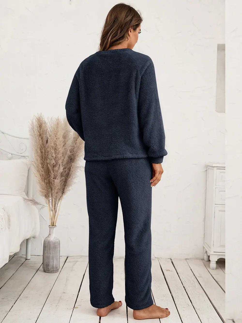 Teddy Long Sleeve Top and Pants Lounge Set - Trendsi - Flyclothing LLC