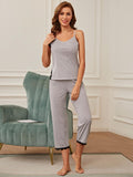 V-Neck Lace Trim Slit Cami and Pants Pajama Set - Trendsi