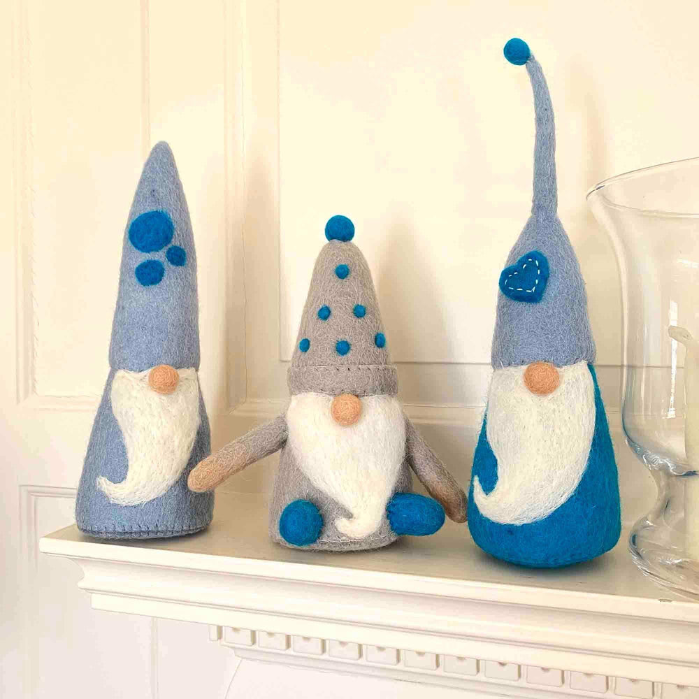 Winter Blues Felt Gnomes Trio, Set of 3 - Global Groove Direct - Flyclothing LLC