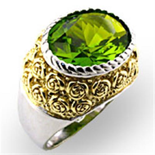 Alamode Reverse Two-Tone 925 Sterling Silver Ring with Synthetic Spinel in Peridot - Flyclothing LLC