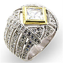 Alamode Reverse Two-Tone 925 Sterling Silver Ring with AAA Grade CZ in Clear - Flyclothing LLC
