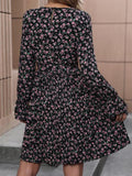 Floral Tie Front Long Sleeve Dress - Trendsi