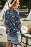 Bohemian Tie Neck Balloon Sleeve Dress - Trendsi