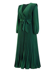 Pleated Surplice Tie Waist Maxi Dress - Trendsi