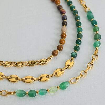 Beaded Titanium Steel Necklace - Trendsi - Flyclothing LLC
