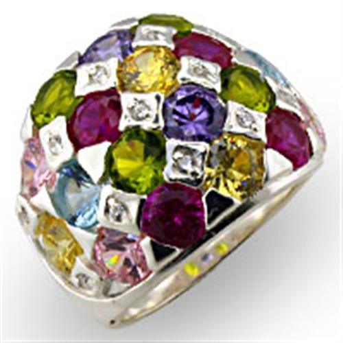 Alamode High-Polished 925 Sterling Silver Ring with AAA Grade CZ in Multi Color - Flyclothing LLC