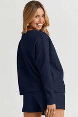 Double Take Full Size Texture Long Sleeve Top and Drawstring Shorts Set - Trendsi - Flyclothing LLC