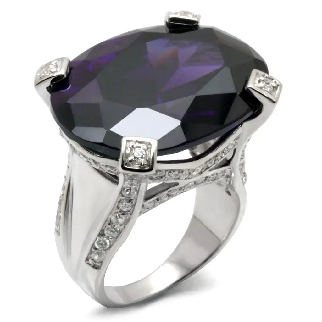 Alamode High-Polished 925 Sterling Silver Ring with AAA Grade CZ in Amethyst - Alamode - Flyclothing LLC