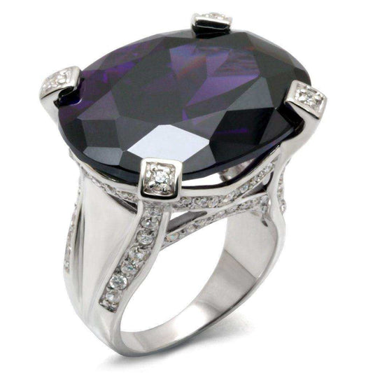 Alamode High-Polished 925 Sterling Silver Ring with AAA Grade CZ in Amethyst - Alamode - Flyclothing LLC
