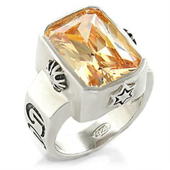 Alamode High-Polished 925 Sterling Silver Ring with AAA Grade CZ in Champagne - Flyclothing LLC
