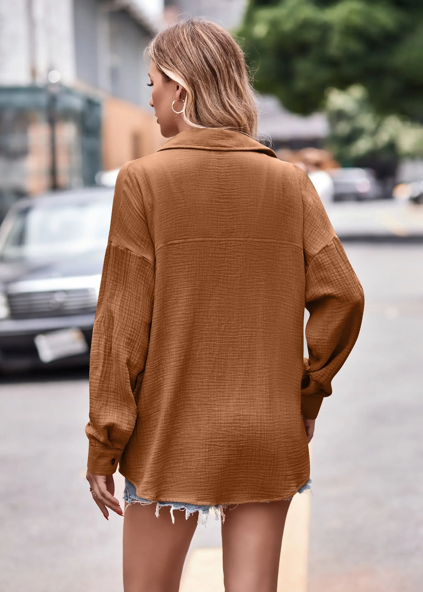 Textured Dropped Shoulder Longline Shirt - Trendsi - Flyclothing LLC