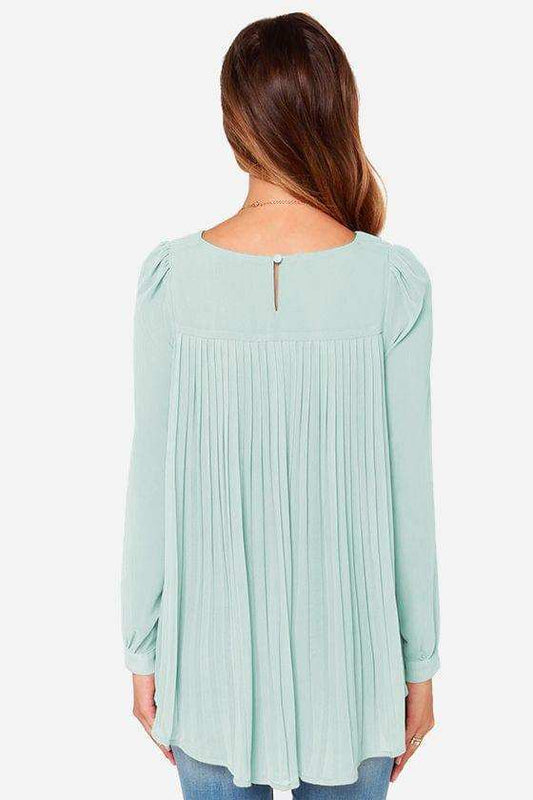 Full Size Round Neck Back Pleated Blouse - Trendsi - Flyclothing LLC