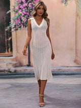 Openwork Johnny Collar Cover Up Dress - Trendsi - Flyclothing LLC