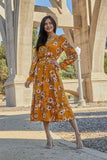 Double Take Full Size Floral Tie Back Flounce Sleeve Dress - Trendsi