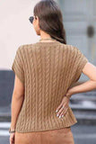 Cable-Knit Round Neck Cap Sleeve Sweater - Trendsi - Flyclothing LLC