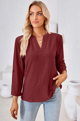 Notched Roll-Tab Sleeve T-Shirt - Trendsi - Flyclothing LLC