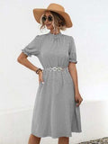 Printed Mock Neck Flounce Sleeve Dress - Trendsi - Flyclothing LLC