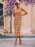 Striped Round Neck Sleeveless Midi Cover Up Dress - Trendsi - Flyclothing LLC