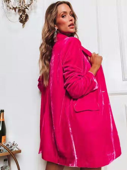 Button Up Long Sleeve Blazer with Pocket - Trendsi